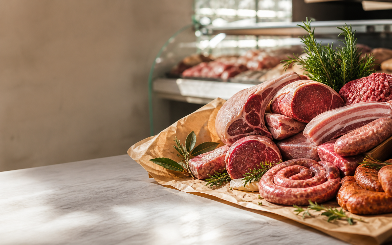 Selección de carnes frescas y embutidos de Carnicería La Pina